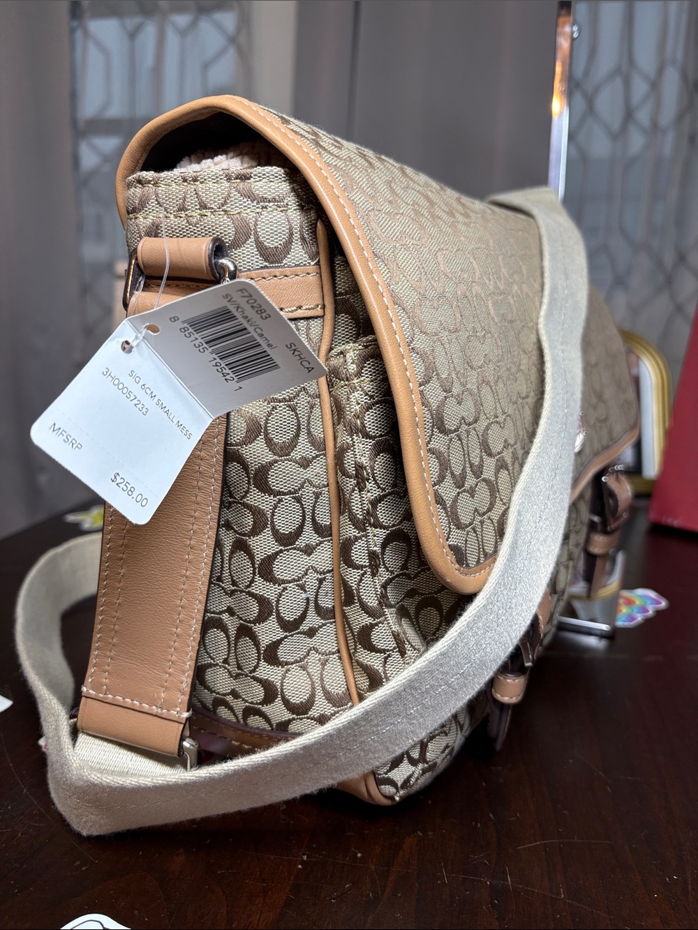 Coach Signature Canvas Messenger Crossbody Bag Khaki Leather J1169-F70283 NEW - Picture 4 of 16